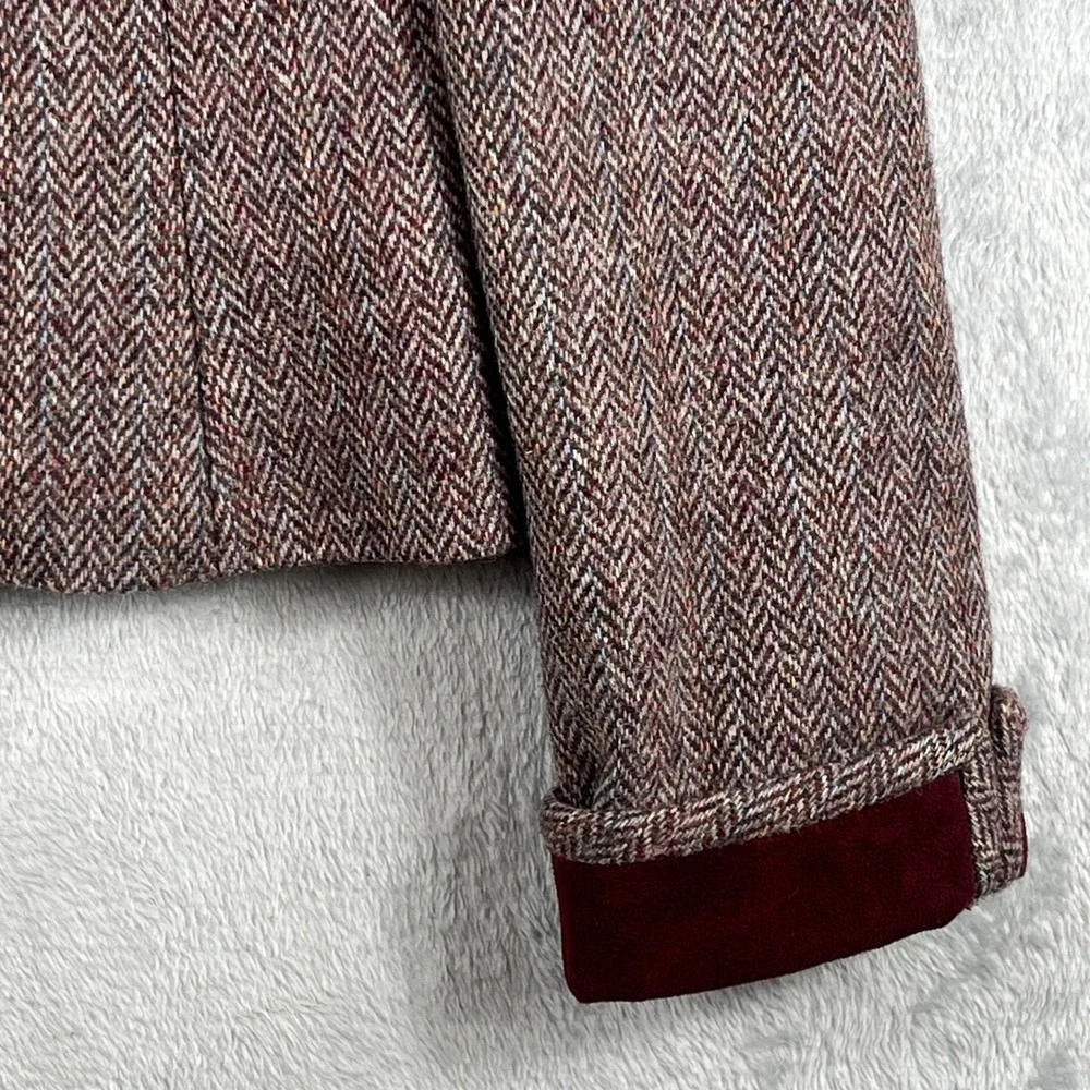 VINTAGE Raffinati Wool Blazer 8 Gray Burgundy Herringbone Lined Canada Trim
